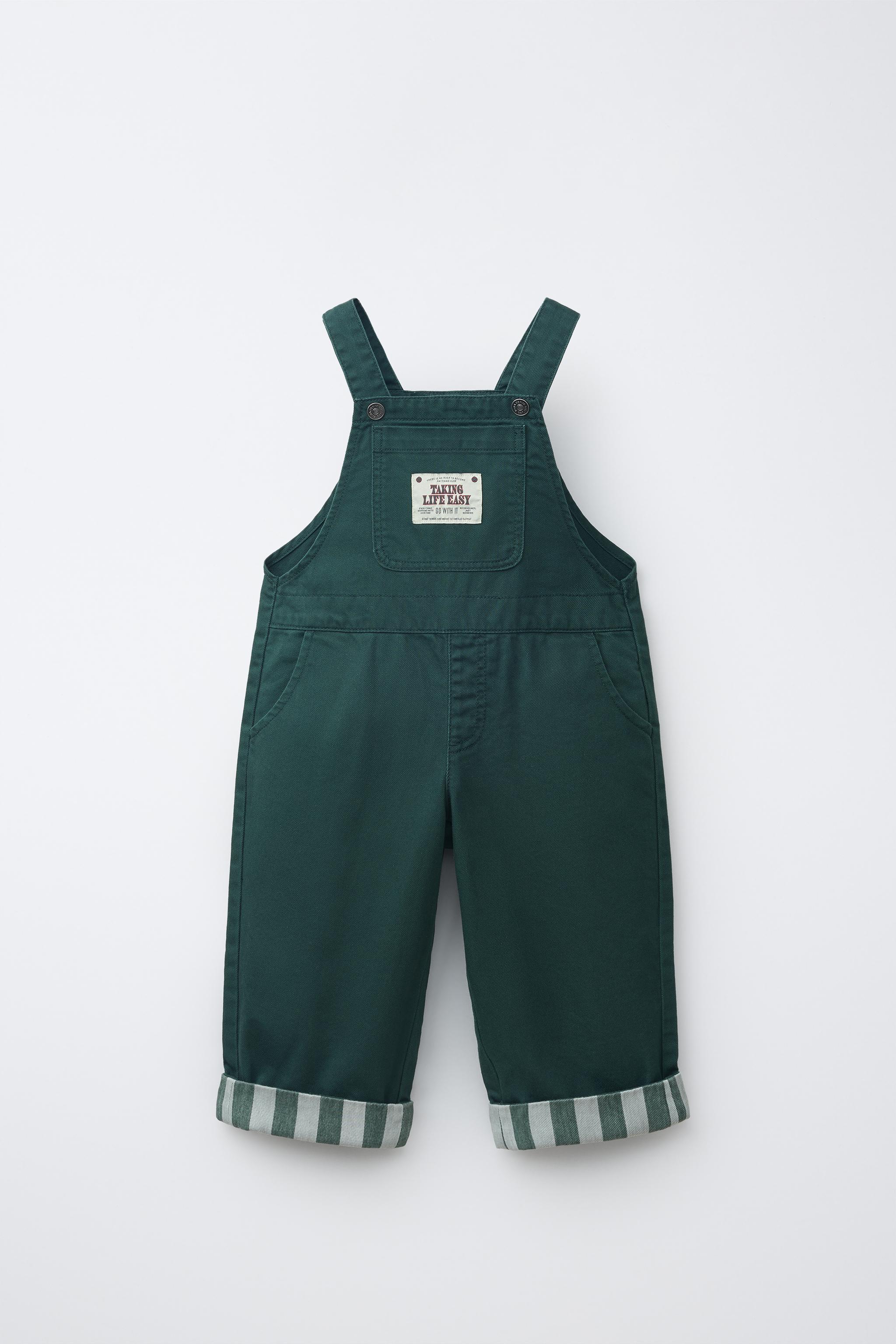 LONG STRIPED TWILL OVERALLS WITH CUFFED HEM